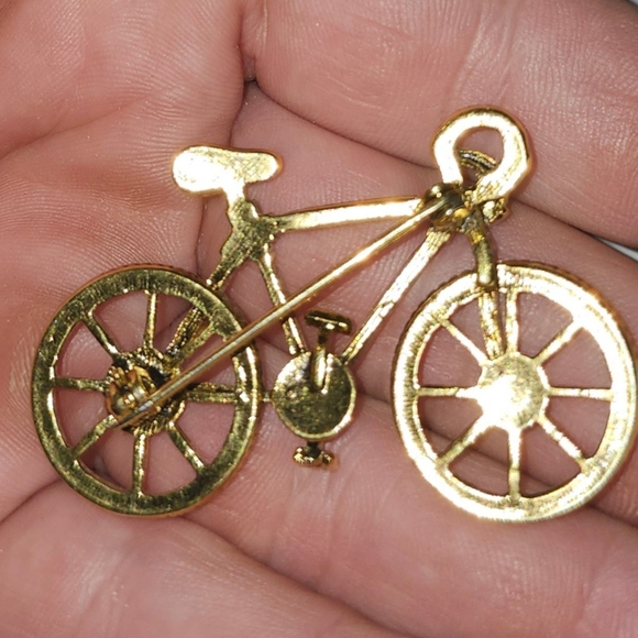 Vtg Gold Tone Rhinestone Bike Bicycle Pin Brooch - Picture 3 of 4